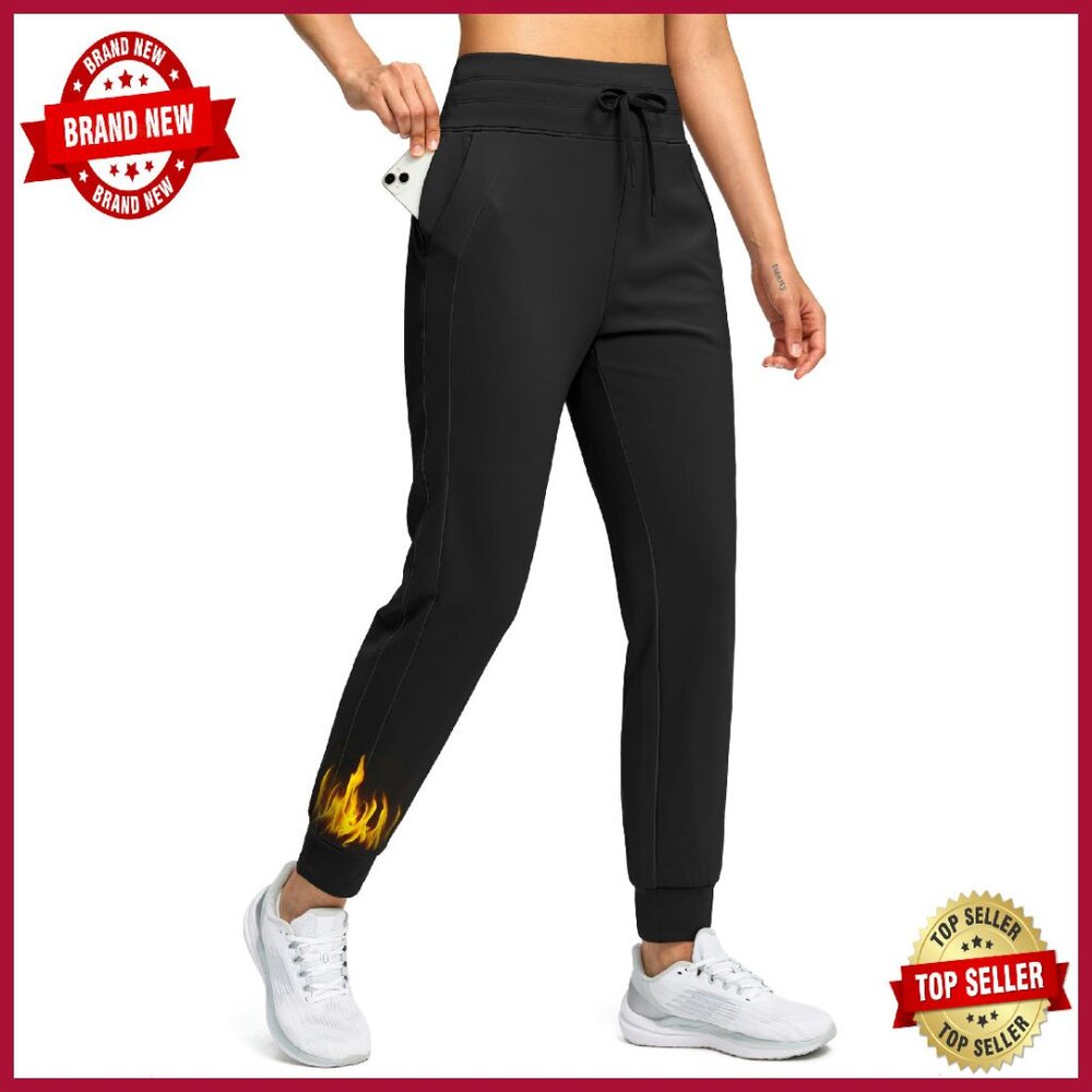 Fleece Lined Joggers High Waisted Water Resistant Thermal Sweatpants Pocket